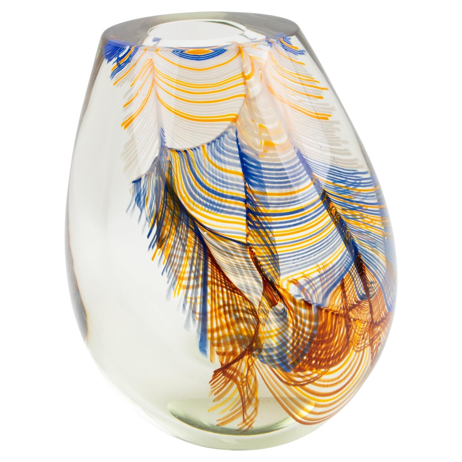 Stephen Smyers - Vase en verre d'art soufflé moderne à motif de plumes abstraite, 1979 en vente