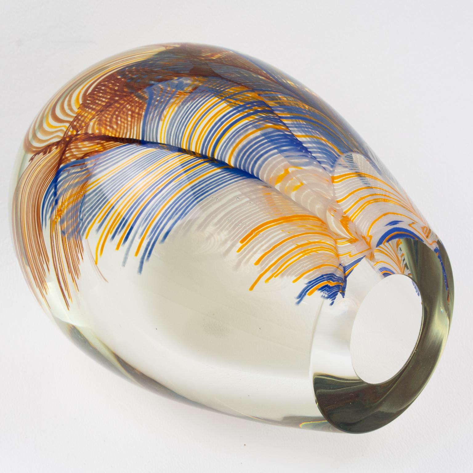 Stephen Smyers Vaso moderno in vetro soffiato d'arte Design astratto di piume, 1970 circa in vendita 9