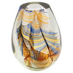 Stephen Smyers Modern Blown Art Glass Vase Abstract Feather Design, circa 1970