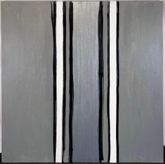 "Untitled, c. 1990" Large Abstract Color Field Grey White Stripes Louis Vuitton