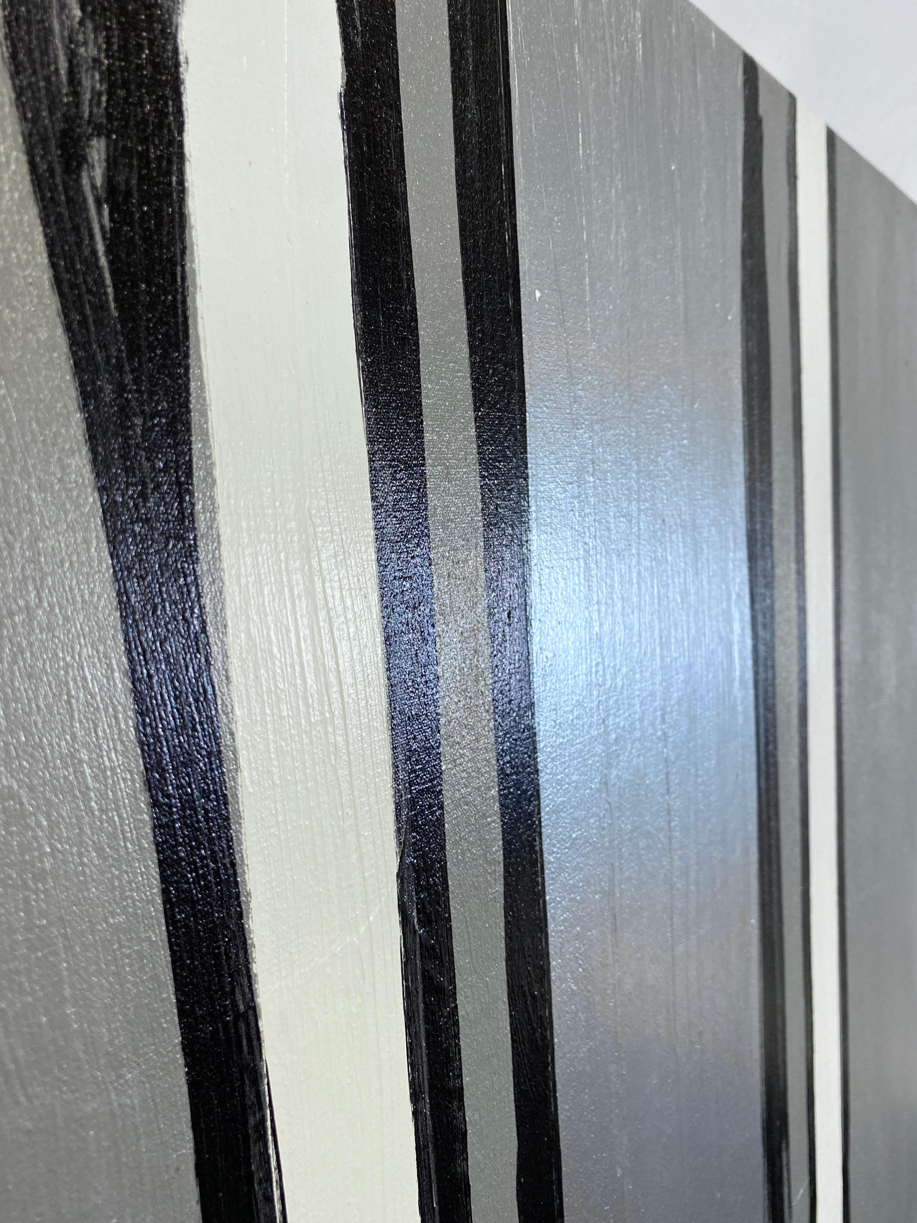 Un cuadro excepcionalmente raro y de gran tamaño del famoso diseñador de moda estadounidense e icono de los 80 Stephen Sprouse (1953-2004).

Esta excelente composición de Sprouse incluye registros verticales de gris y blanco, separados por audaces