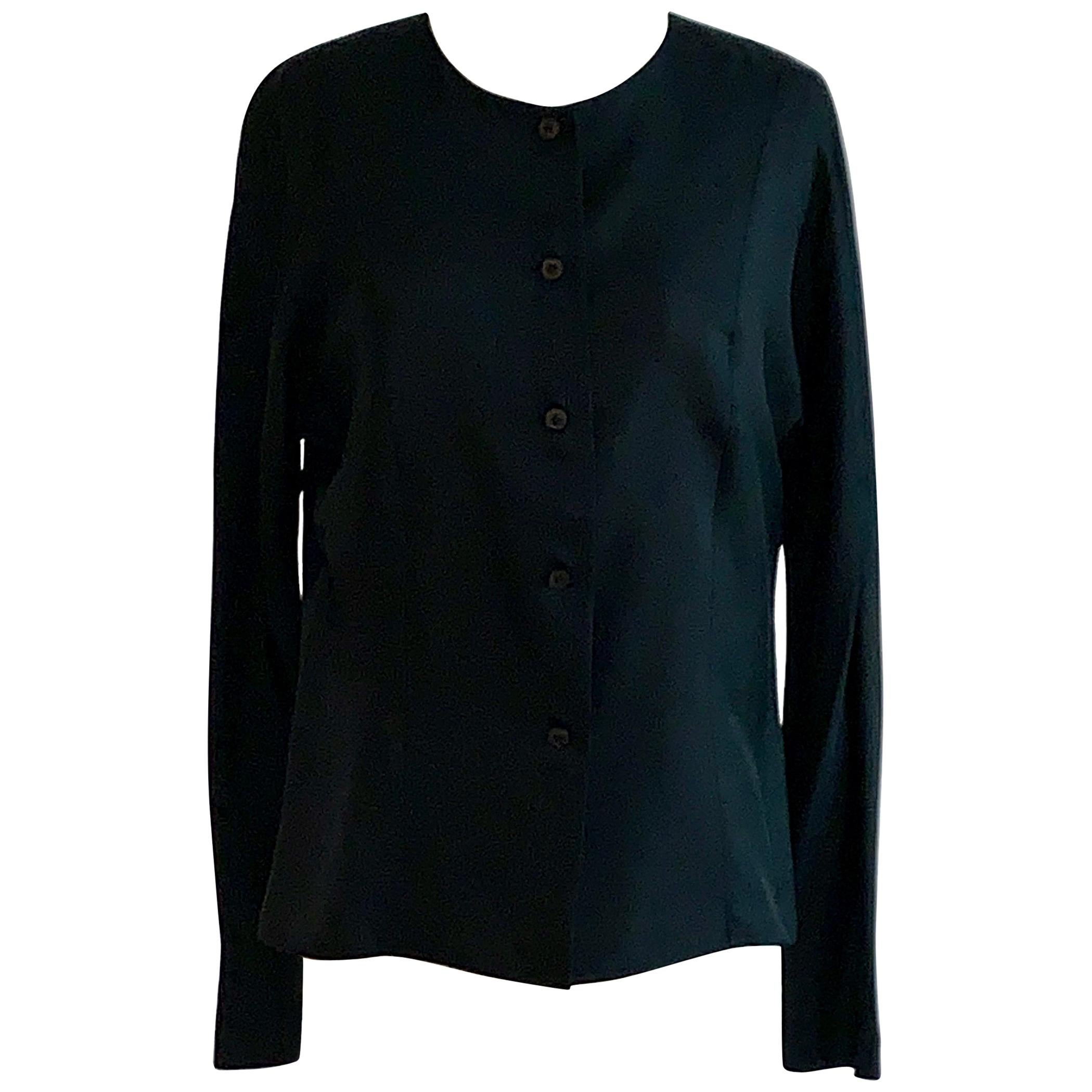 Stephen Sprouse 1980s Black Silk Button Up Blouse For Sale
