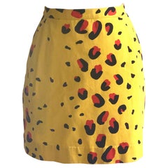 Vintage Stephen Sprouse 1980s S Line Yellow and Red Animal Print Mini Skirt