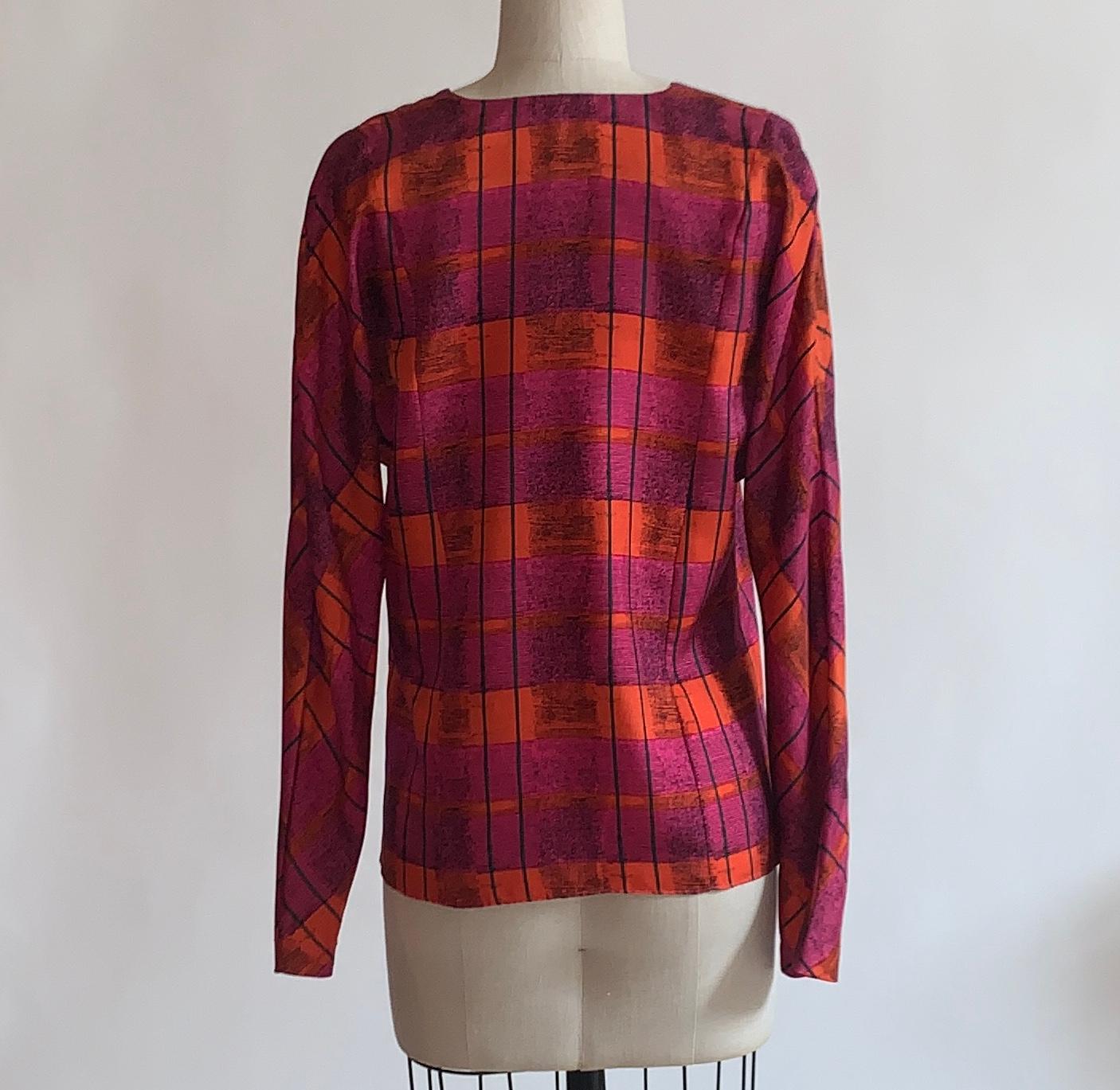 Red Stephen Sprouse 1980s Silk Xerox Print Blouse in Pink and Orange