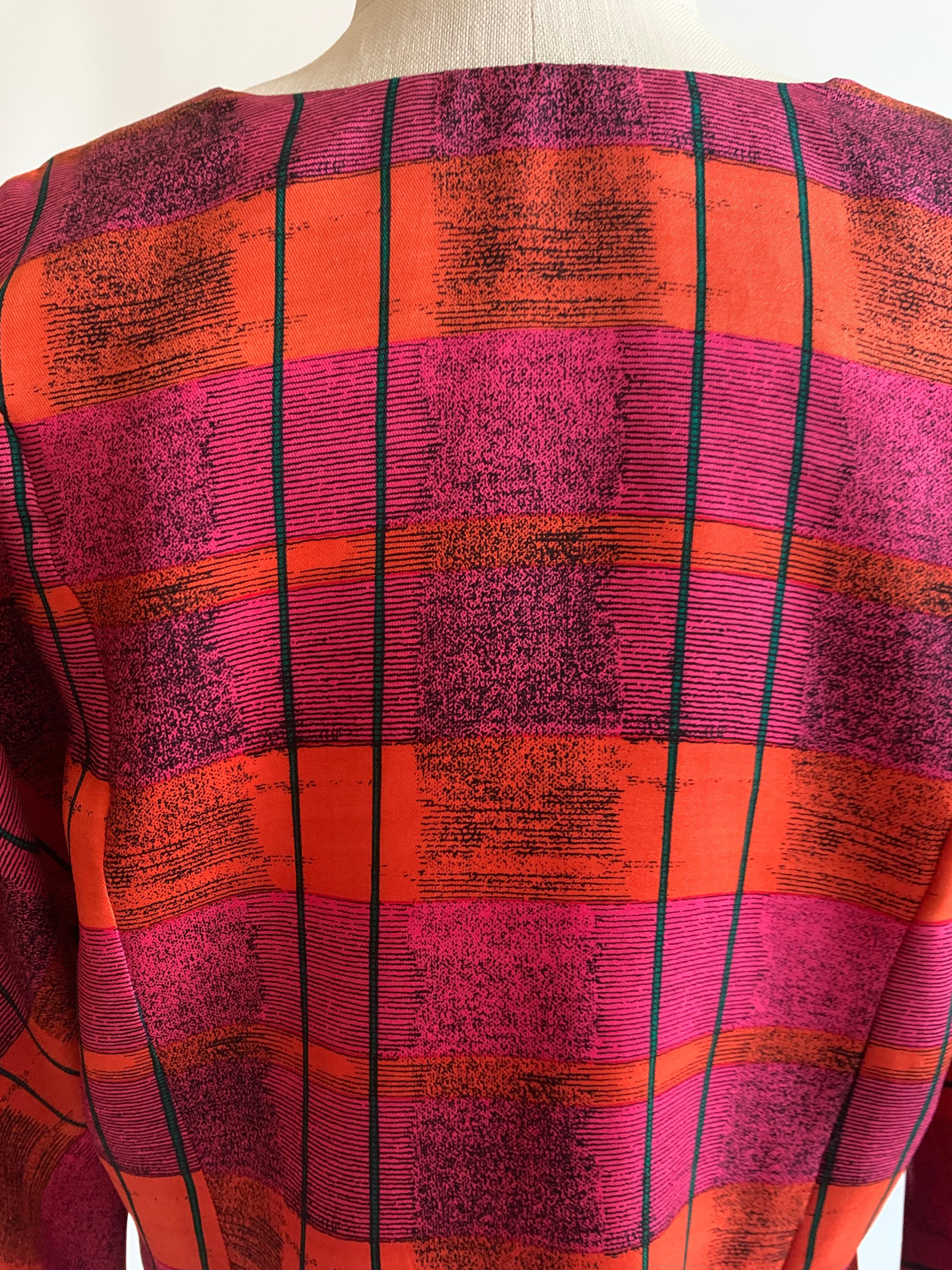 Stephen Sprouse 1980s Silk Xerox Print Blouse in Pink and Orange In Excellent Condition In San Francisco, CA