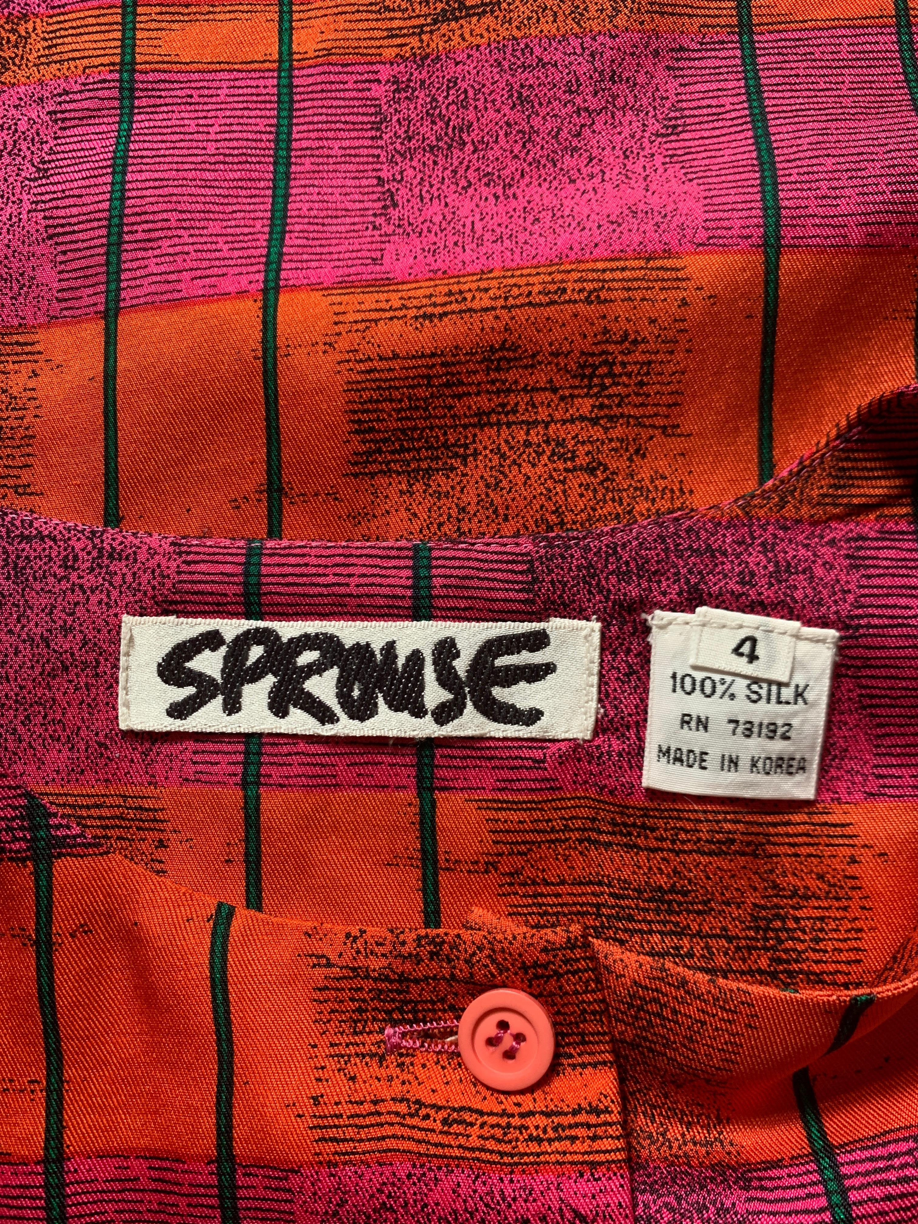 Women's Stephen Sprouse 1980s Silk Xerox Print Blouse in Pink and Orange
