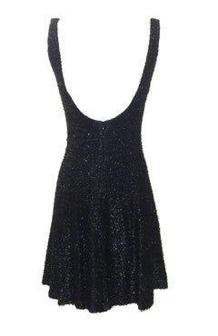 Stephen Sprouse 1980s Sleeveless Black Backless Metallic Fringe Skater Dress