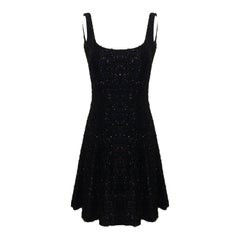 Stephen Sprouse 1980s Sleeveless Black Backless Metallic Fringe Skater Dress