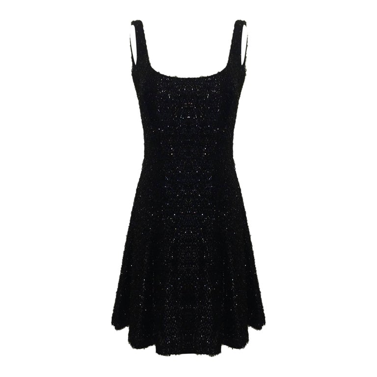 Stephen Sprouse 1980s Sleeveless Black Backless Metallic Fringe Skater Dress Stephen Sprouse 1980s Sleeveless Black Backless Metallic Fringe Skater Dress
