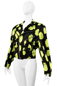 Stephen Sprouse Black & Neon Green Satin Motorcycle Jacket 1988