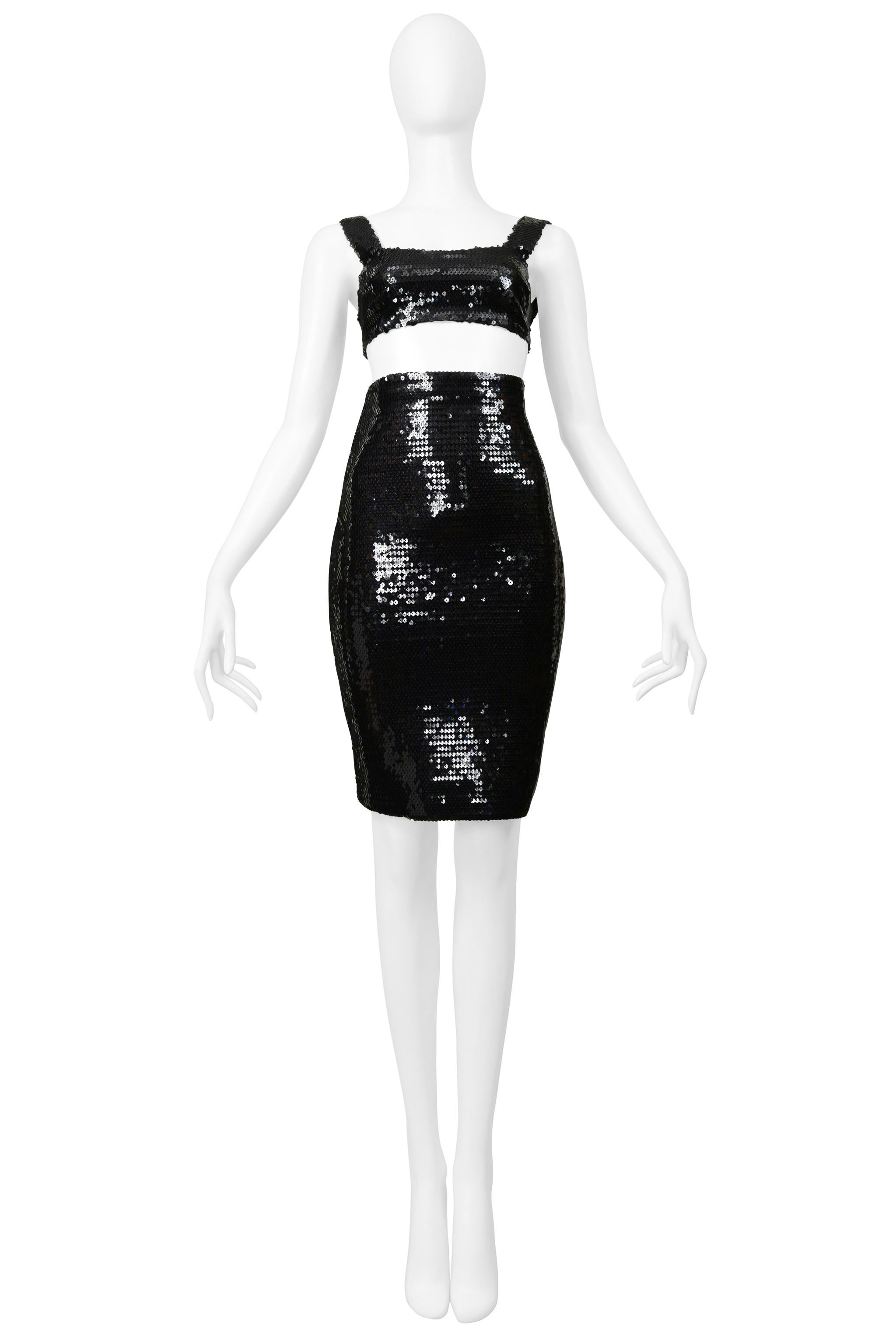 Stephen Sprouse Schwarzes Pailletten-BH-Top und hochtaillierter Rock im Zustand „Hervorragend“ im Angebot in Los Angeles, CA