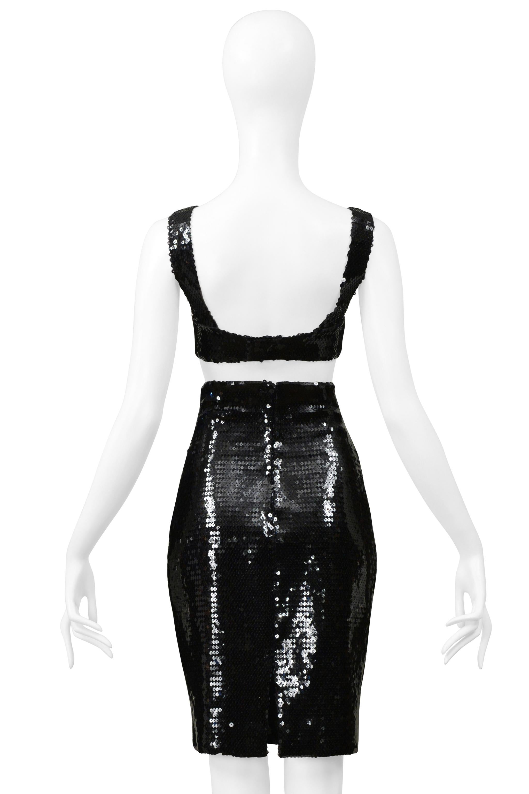Stephen Sprouse Schwarzes Pailletten-BH-Top und hochtaillierter Rock im Angebot 2