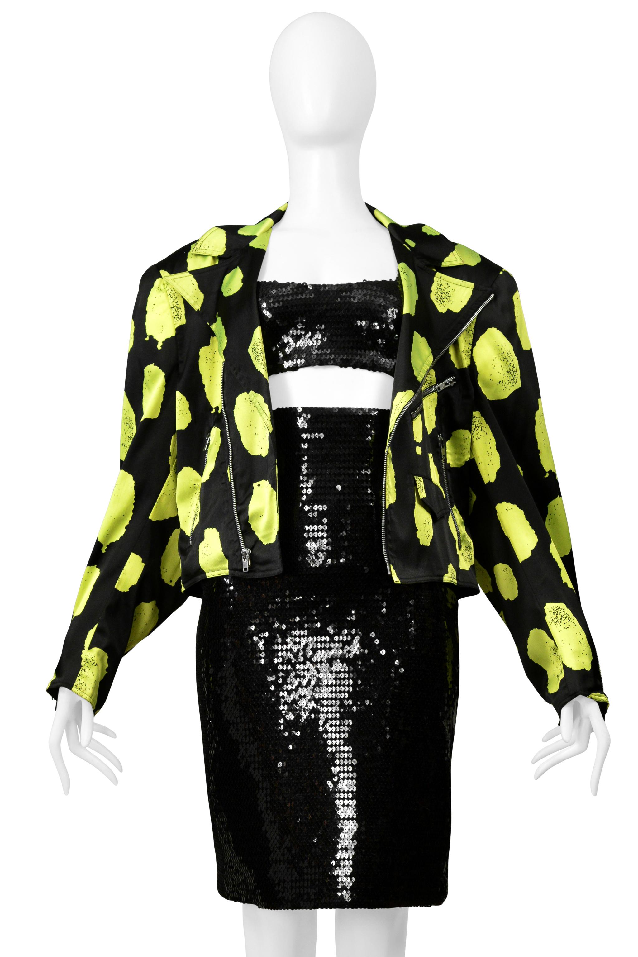 Stephen Sprouse Schwarzes Pailletten-BH-Top und hochtaillierter Rock im Angebot 4