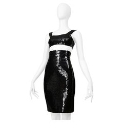 Vintage Stephen Sprouse Black Sequin Bra Top and High Waisted Skirt