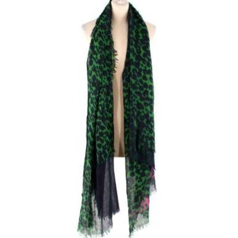 Stephen Sprouse Leopard Print Cashmere/ Silk Green and Black Scarf In Excellent Condition For Sale In London, GB