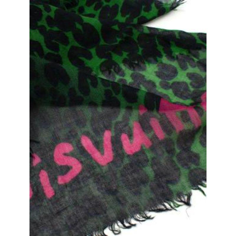 Women's Stephen Sprouse Leopard Print Cashmere/ Silk Green and Black Scarf For Sale