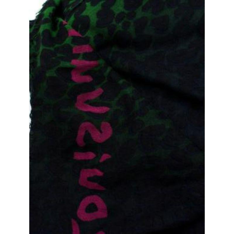 Stephen Sprouse Leopard Print Cashmere/ Silk Green and Black Scarf For Sale 1