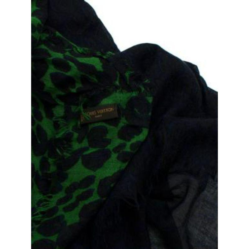 Stephen Sprouse Leopard Print Cashmere/ Silk Green and Black Scarf For Sale 2
