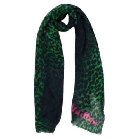 Stephen Sprouse Leopard Print Cashmere/ Silk Green and Black Scarf For Sale