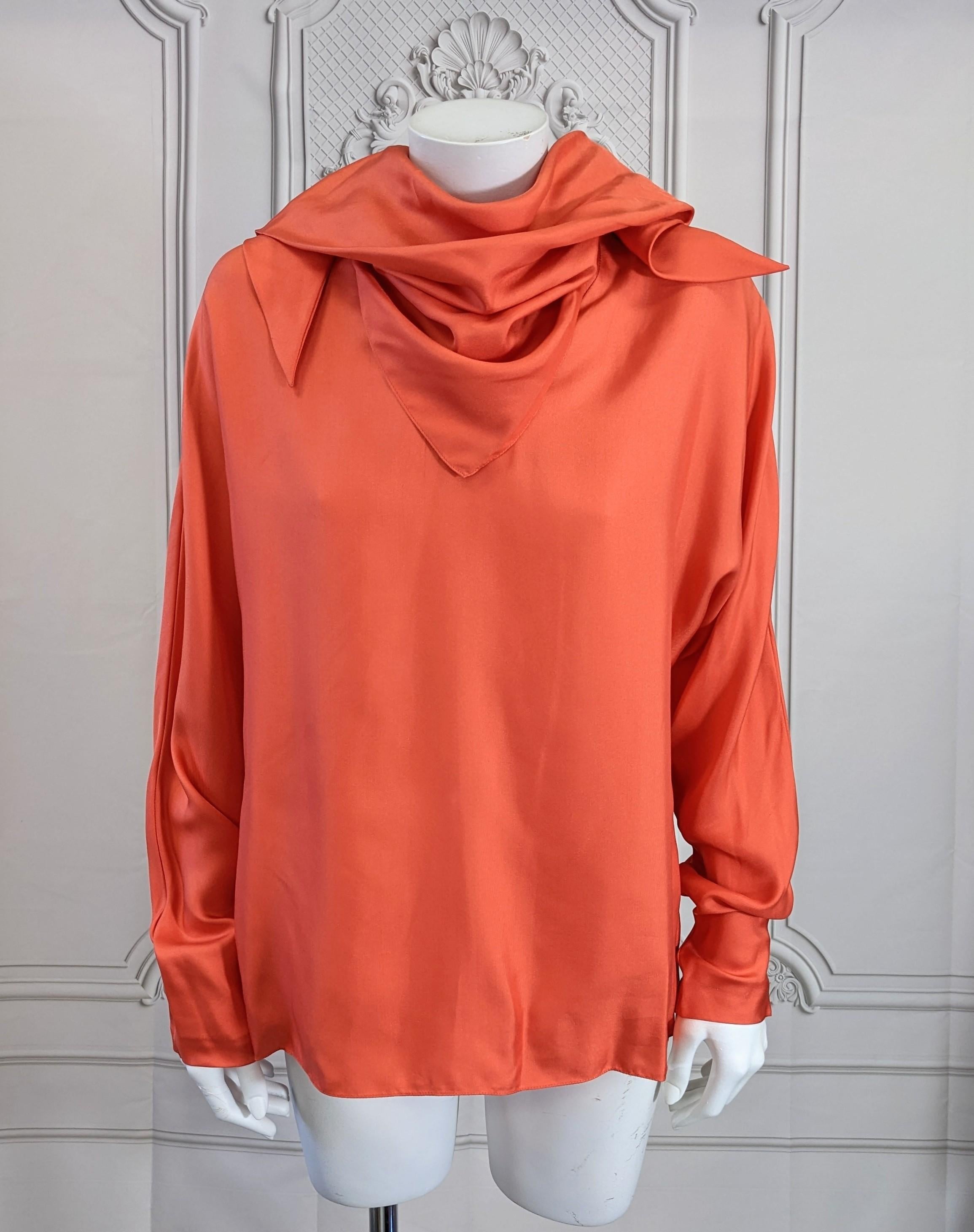 Red Stephen Sprouse Orange Silk Twill Kerchief Blouse For Sale