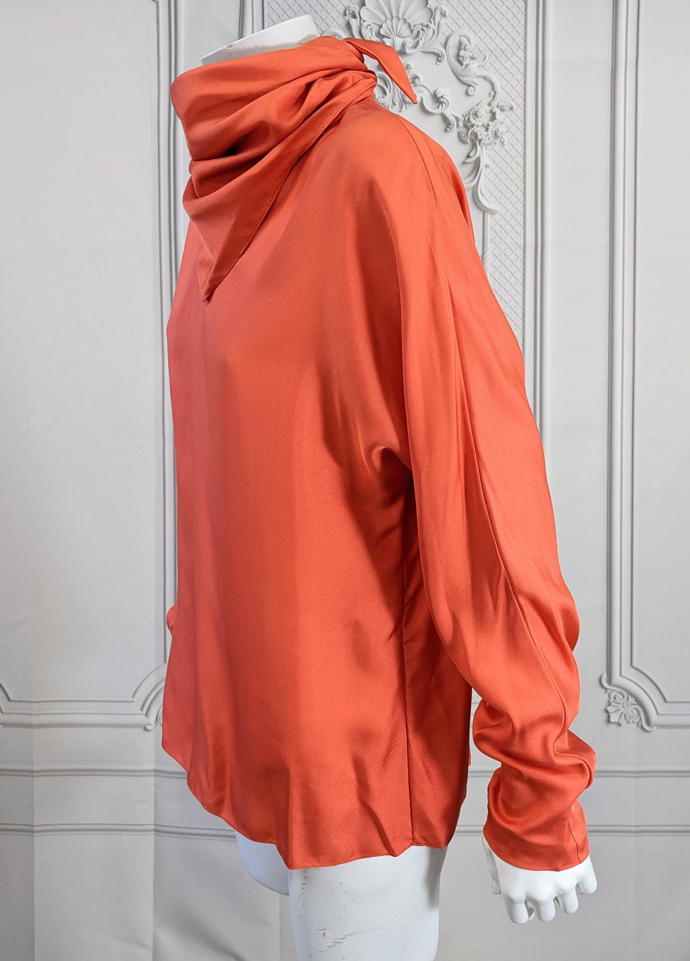Stephen Sprouse Orange Silk Twill Kerchief Blouse In Good Condition For Sale In New York, NY