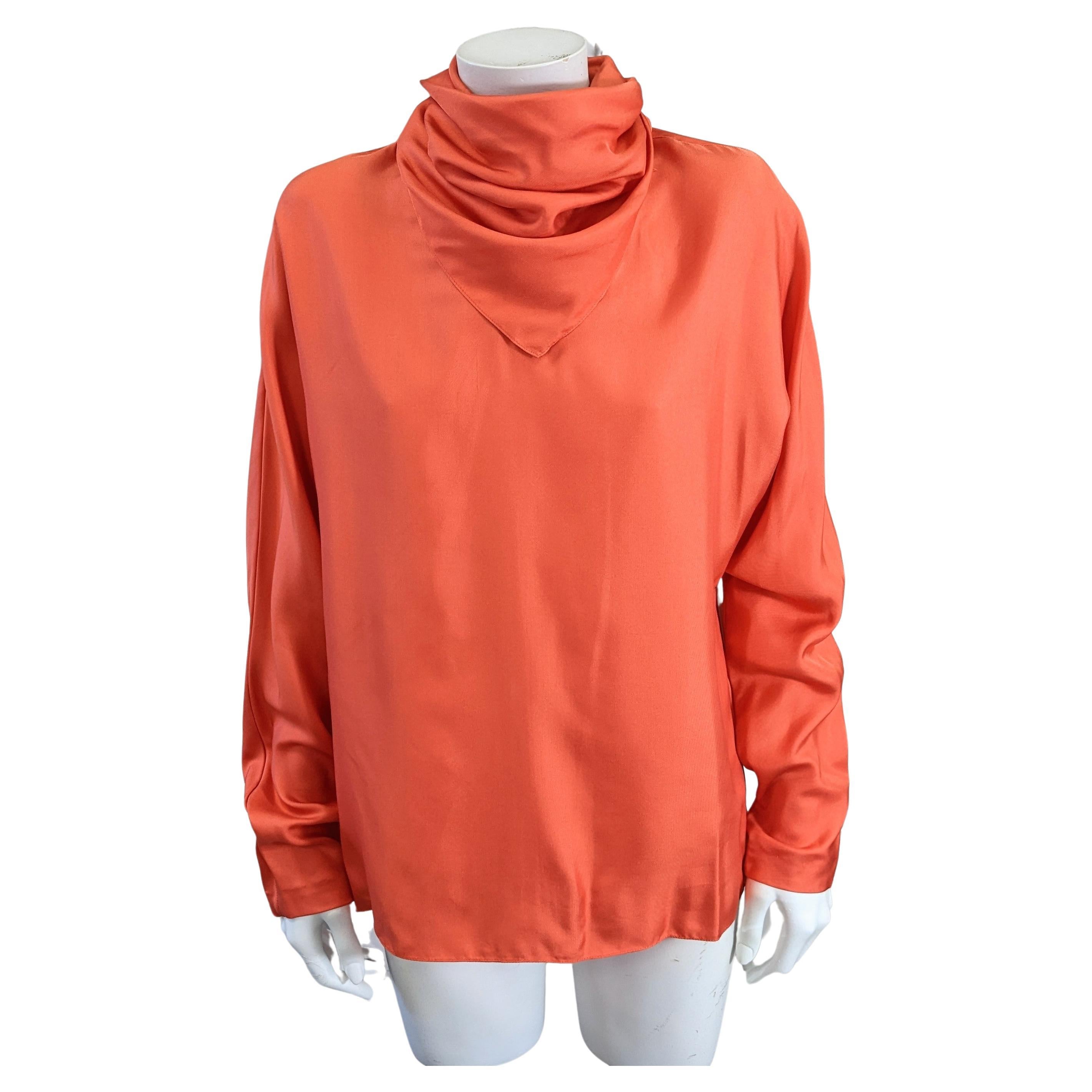 Stephen Sprouse Taschentuchbluse aus orangefarbenem Seidentwill im Angebot