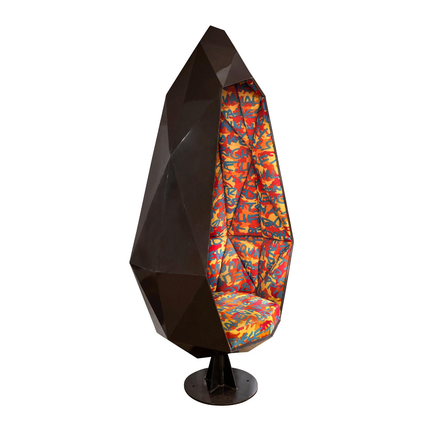 Space Age Stephen Sprouse Rare and Impressive Pod Chair with Iconic Graffiti Fabric 2003