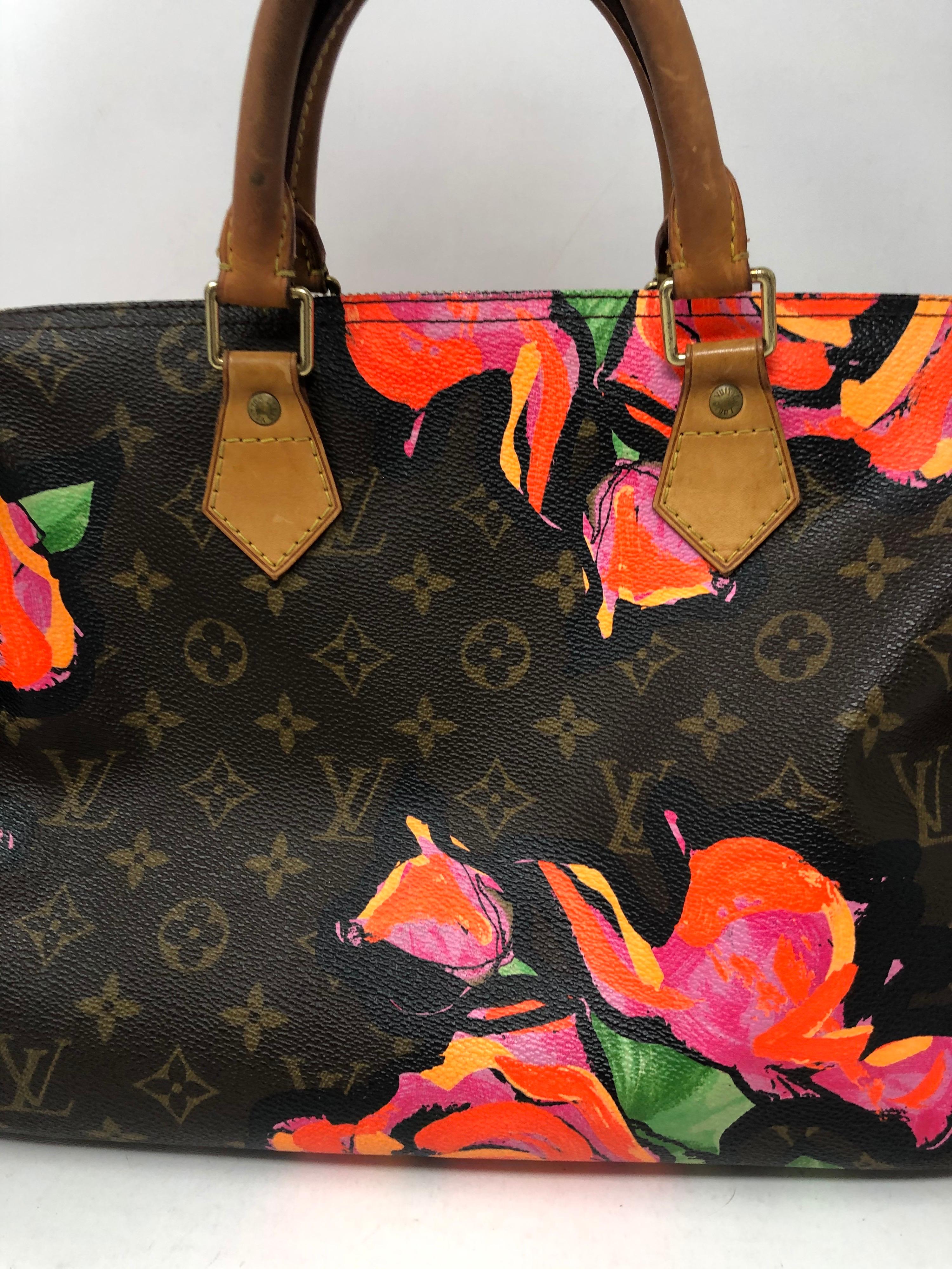Louis Vuitton Roses Speedy by Stephen Sprouse. Iconic designer for LV. Rare and limited. Roses painted series in the speedy 30 size. Has some wear from age. Handles and leather has a nice patina. Lots of life left. Collector's piece for LV lovers.