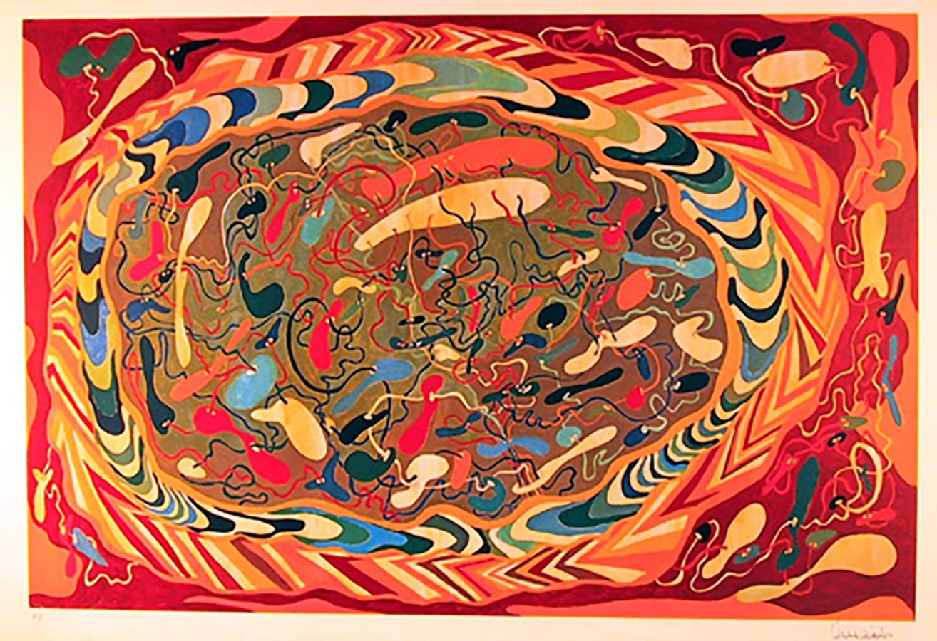 Contada n° 8, lithographie abstraite psychédélique de Stephen T. Vassiliades