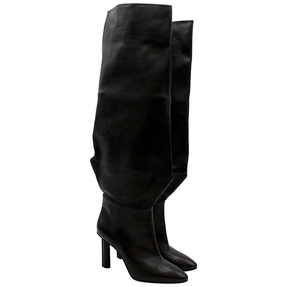 Stephen Venezia Black Leather Stiletto Knee Boots - Size EU 41 For Sale