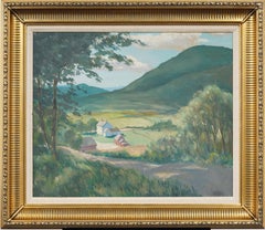 Vintage American Impressionist Sunlit Farm Valley Signed Landscape Oil Painting