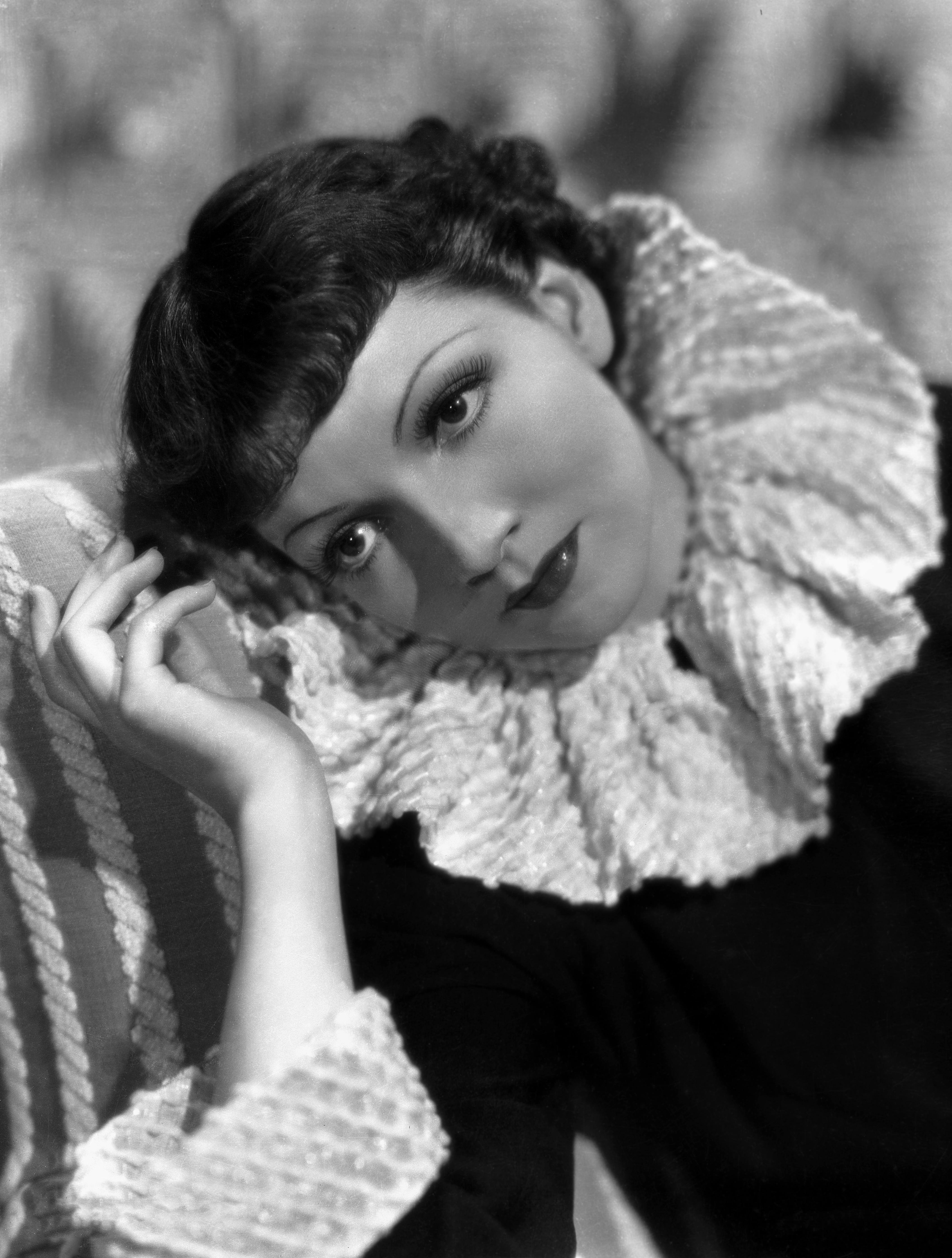 Stephen Walling Black and White Photograph - Claudette Colbert in Ruffled Collar Movie Star News Fine Art Print