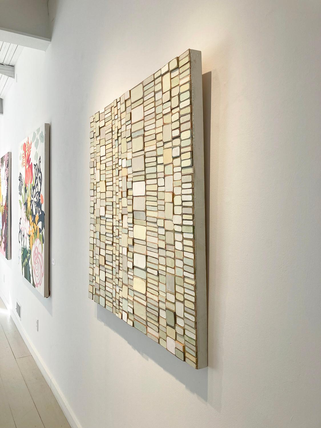 Allyssian: Neutral Abstract Wood Wall Sculpture Soft White, Pastel Green, Tan 3