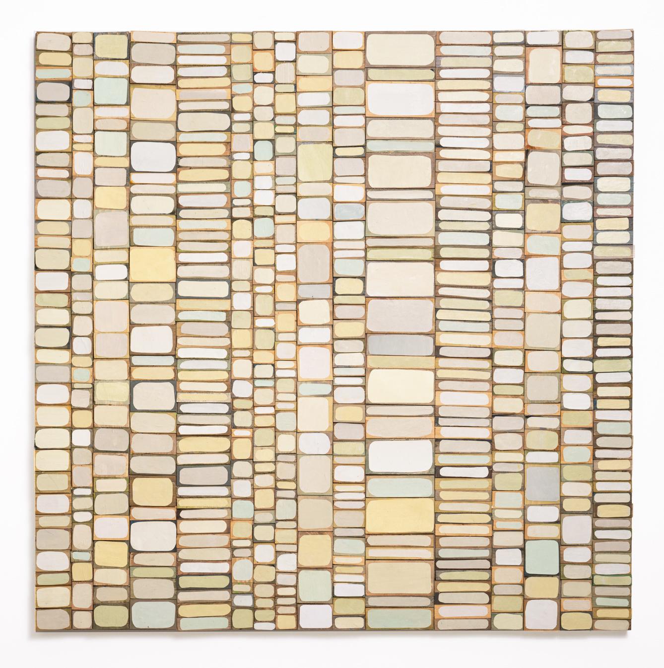 Stephen Walling Abstract Sculpture - Allyssian: Neutral Abstract Wood Wall Sculpture Soft White, Pastel Green, Tan 