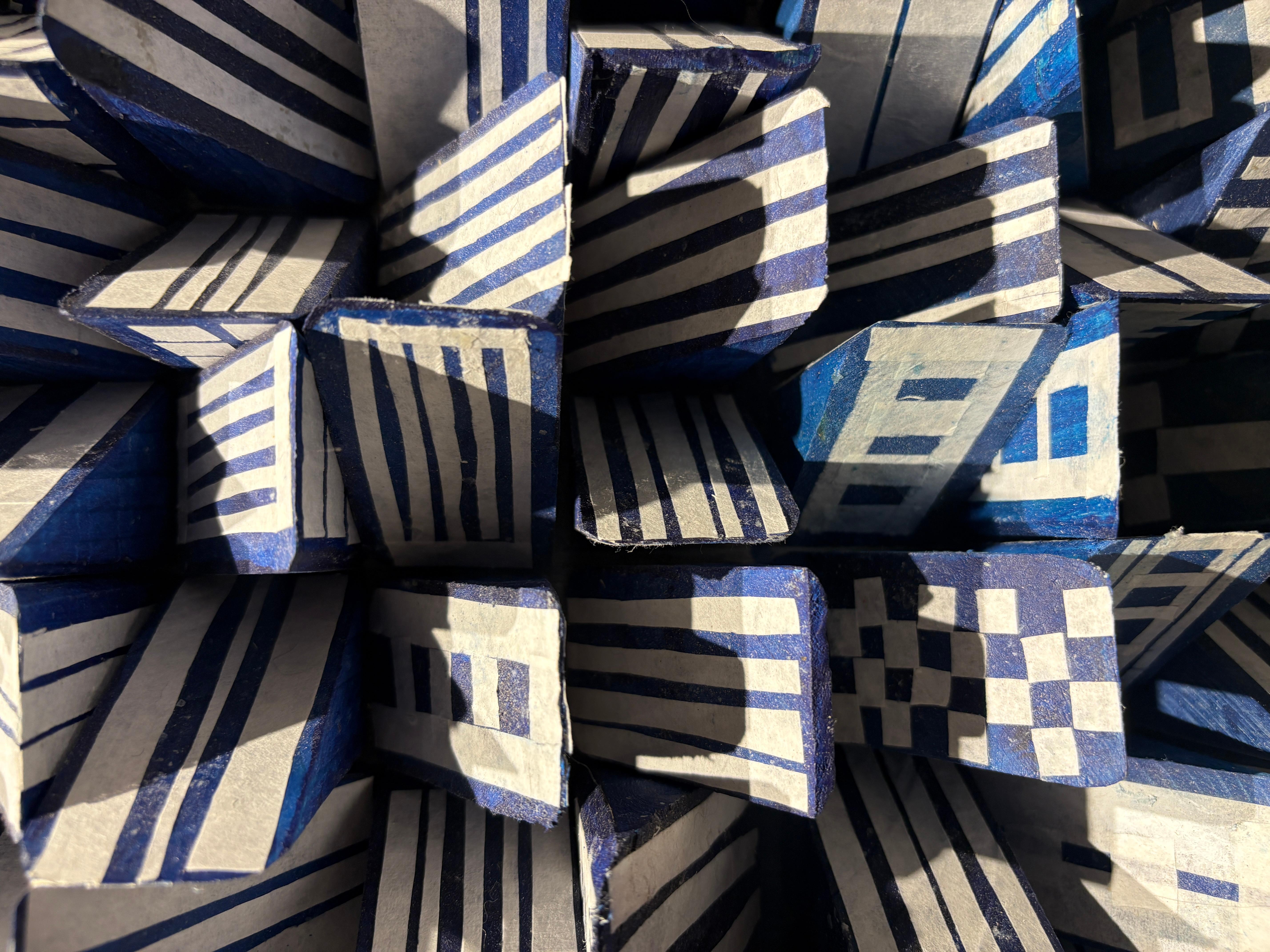 Blueprint of Chaos (Abstract Geometric Blue White Wood Wall Sculpture) For Sale 3