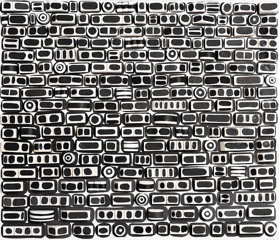 Dot Ditty Dash: Abstract Geometric 3D Wood Wall Sculpture in Black & White