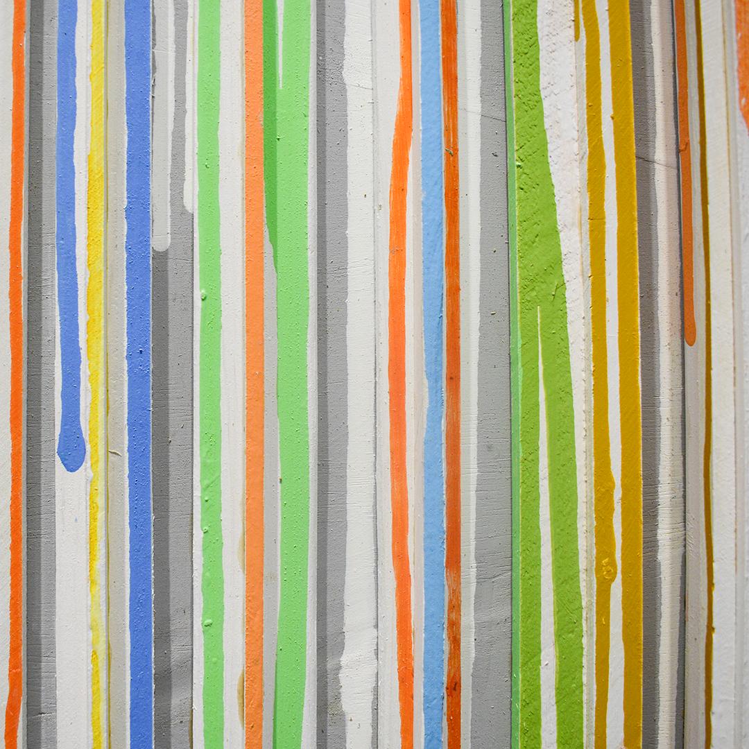 Dribbles & Drips (Abstract 3-D Wood Wall Sculpture in Blue, Green, Orange)  - Brown Abstract Sculpture by Stephen Walling