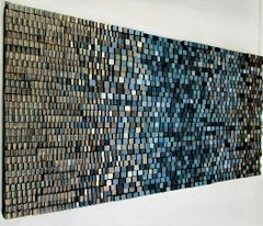 Fade In (Abstract Blue Gradient Three Dimensional Wood Wall Sculpture)