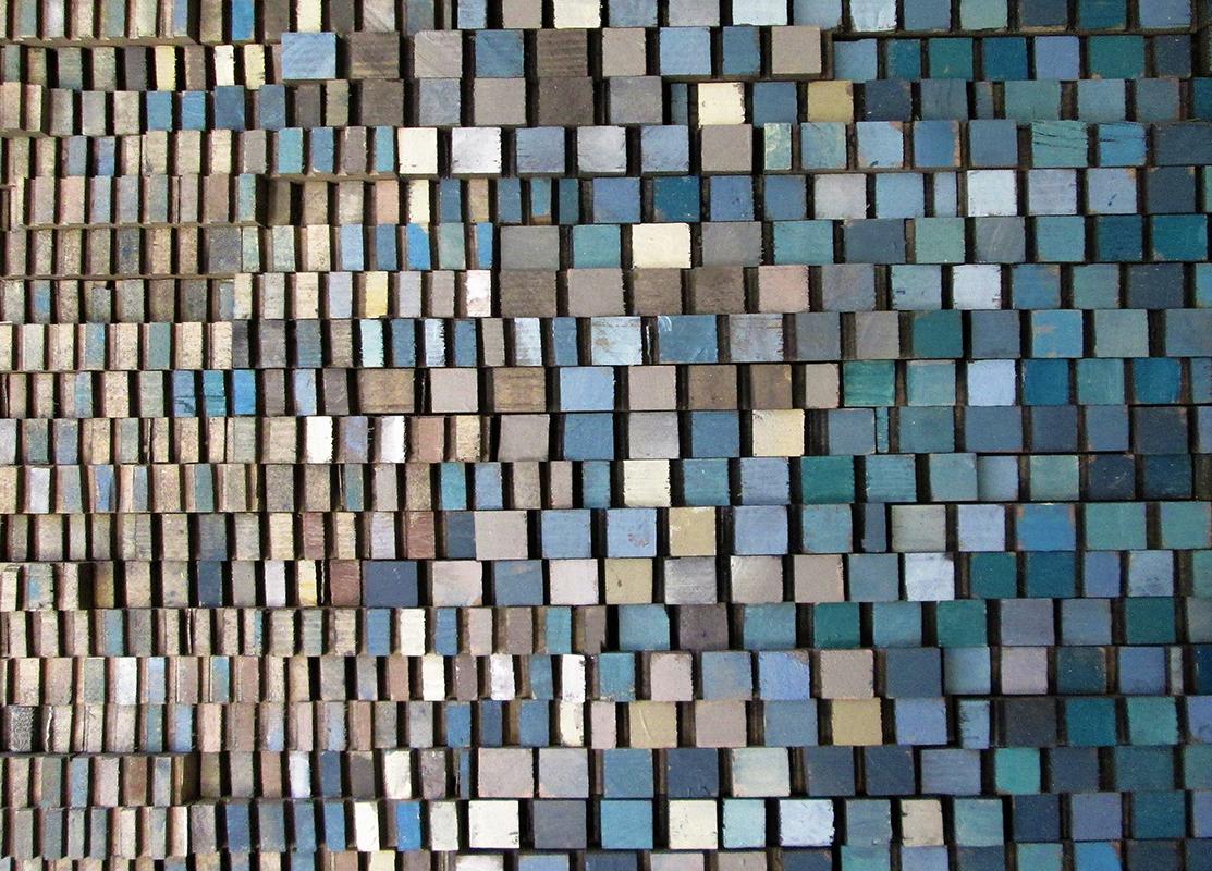 Fade In (Dreidimensionale dreidimensionale Holz-Wandskulptur in abstraktem Blau) (Braun), Abstract Sculpture, von Stephen Walling
