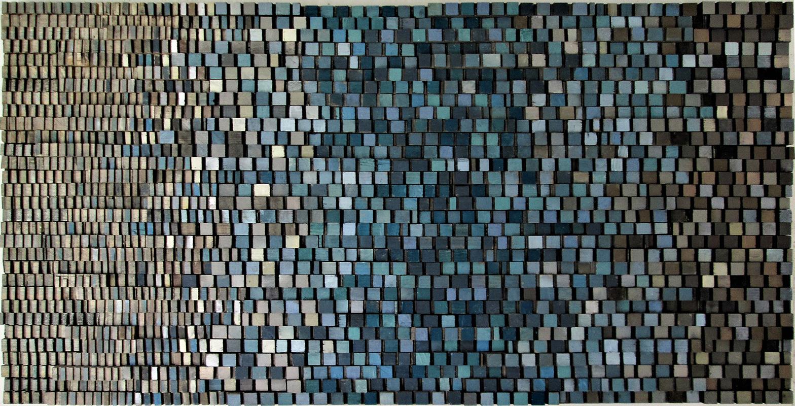 Stephen Walling Abstract Sculpture – Fade In (Dreidimensionale dreidimensionale Holz-Wandskulptur in abstraktem Blau)