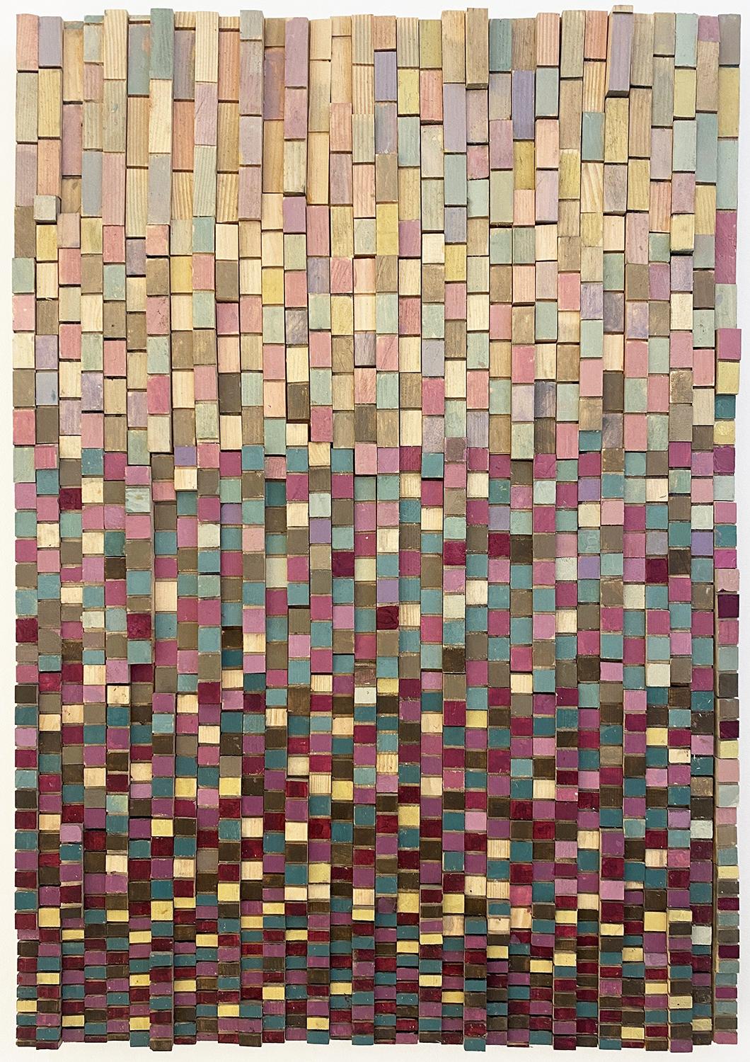 Up &Up (Sculpture murale abstraite en bois violet, mauve, bleu et jaune) - Marron Abstract Sculpture par Stephen Walling