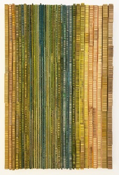 Fiesta (scultura da parete astratta in legno verde, giallo e verde acqua)