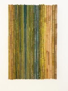Fiesta (Abstract Green, Yellow and Teal Wood Wall Sculpture)