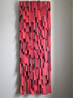 Firefall (Abstract Three Dimensional Wood Wall Sculpture in Bright Red & Gray)
