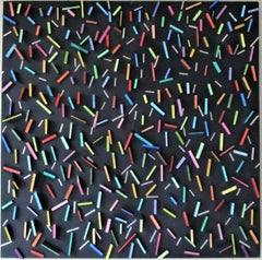 Hip, Hip, Urrà! (Scultura da parete in legno 3D multicolore in stile Memphis, quadrata)