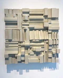 Its a Puzzlement (Abstract Geometric Wooden Wall Sculpture in Soft White)