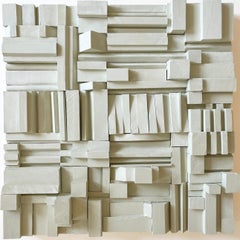 Its a Puzzlement (Abstract Geometric Wooden Wall Sculpture in Soft White)