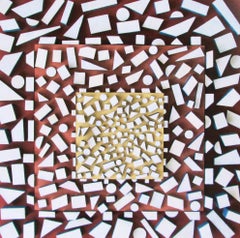 Nagamba: Abstract Geometric Pop Art Wood Wall Sculpture, Burgundy, Yellow, White