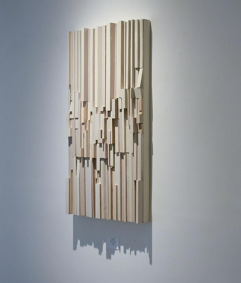 Neige (Abstract 3-D Wooden Wall Sculpture in shades of white and beige) 3