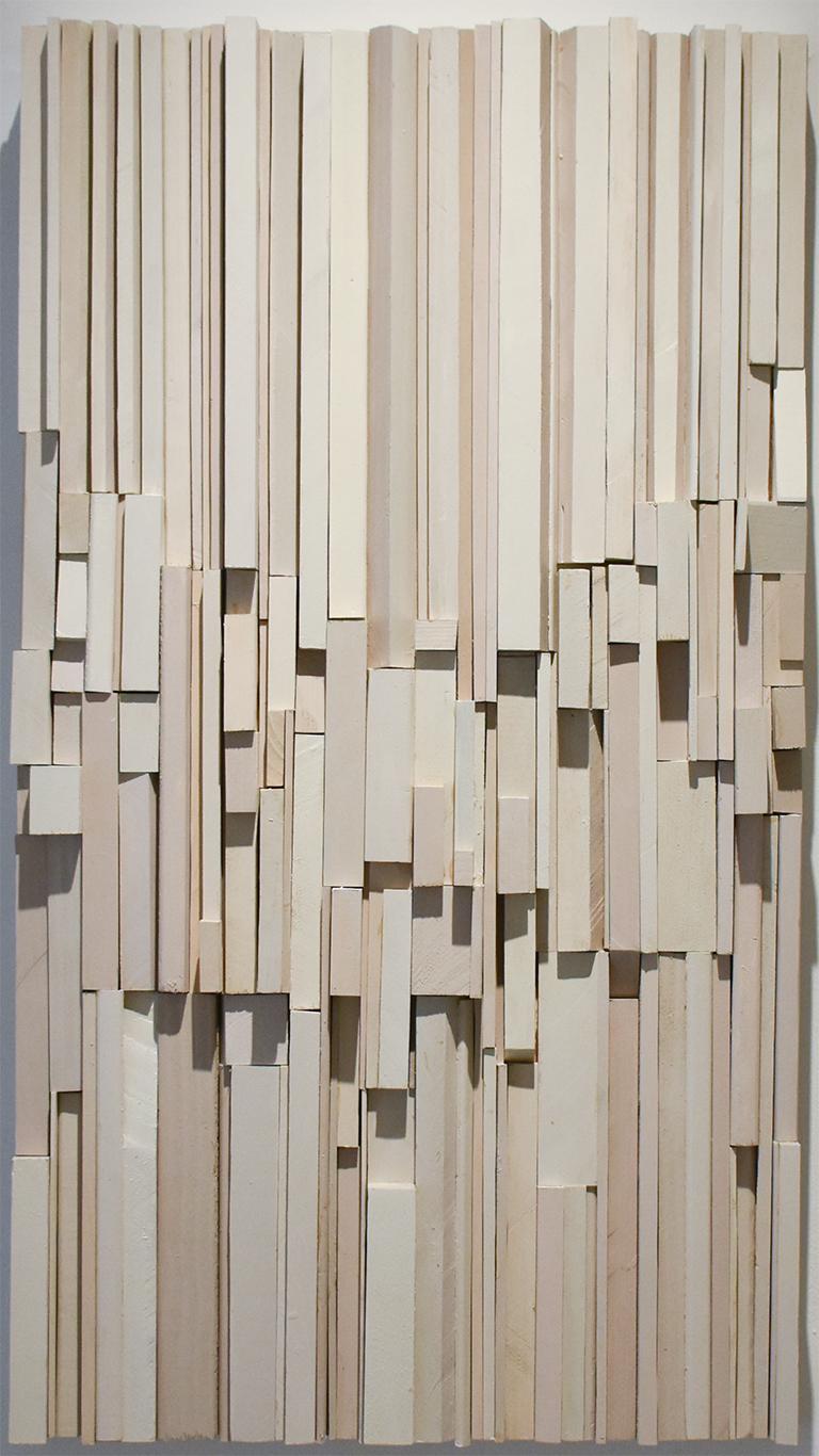 Stephen Walling Abstract Sculpture - Neige (Abstract 3-D Wooden Wall Sculpture in shades of white and beige)